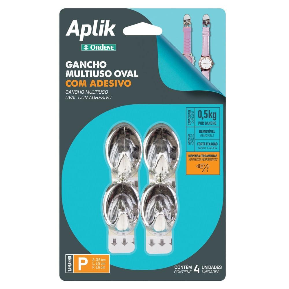 Gancho Adesivo Plástico Oval Pequeno Cromado Aplik Ordene 4 Peças - 1