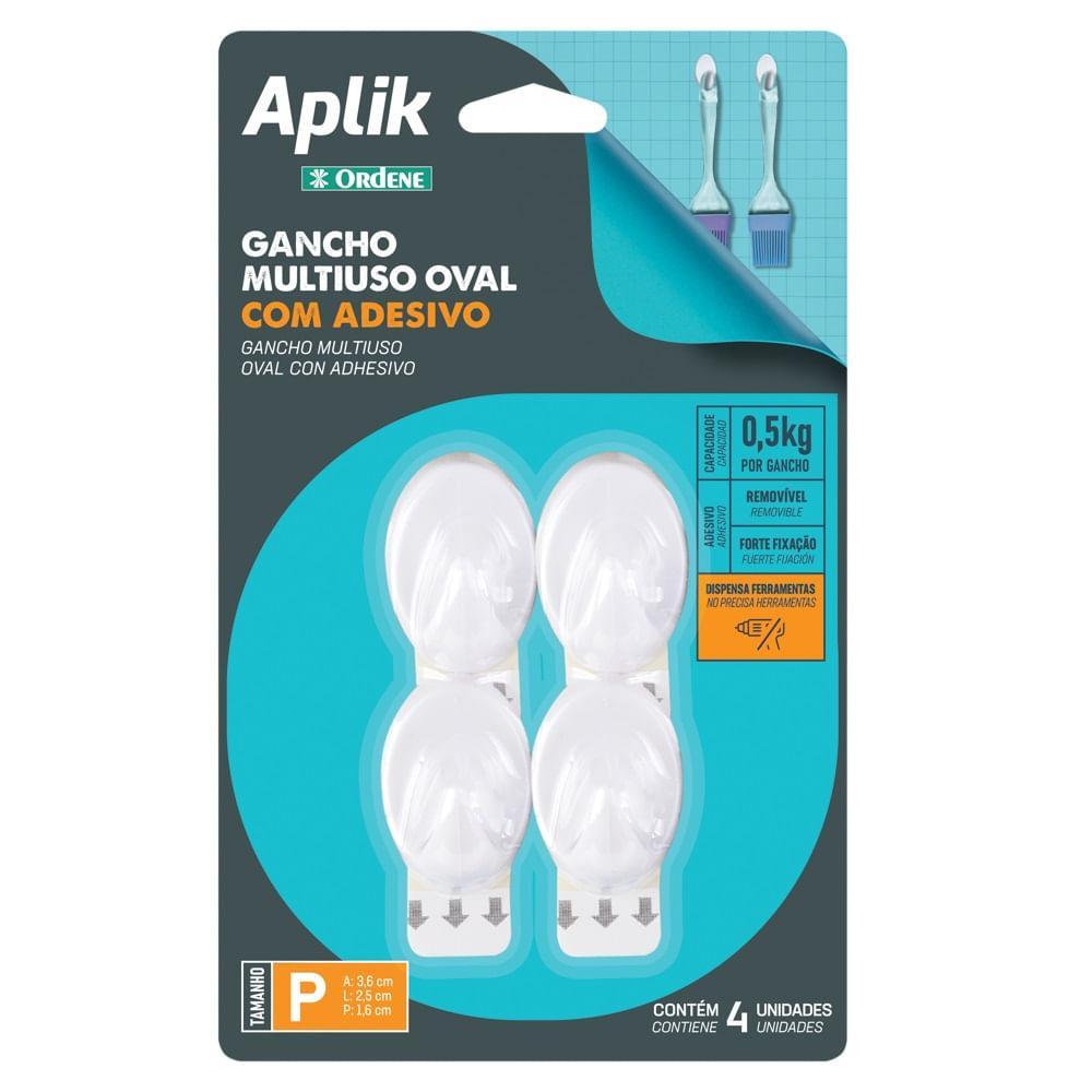 Gancho Adesivo Plástico Oval Pequeno Branco Aplik Ordene 4 Peças - 1