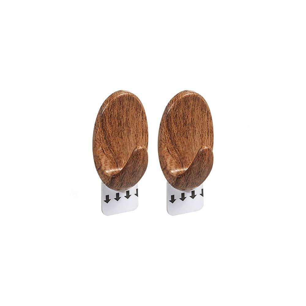Gancho Adesivo Plástico Oval Médio Madeira Aplik Ordene 2 Peças - 2