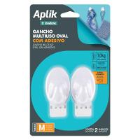 Gancho Adesivo Plástico Oval Médio Branco Aplik Ordene 2 Peças - 1