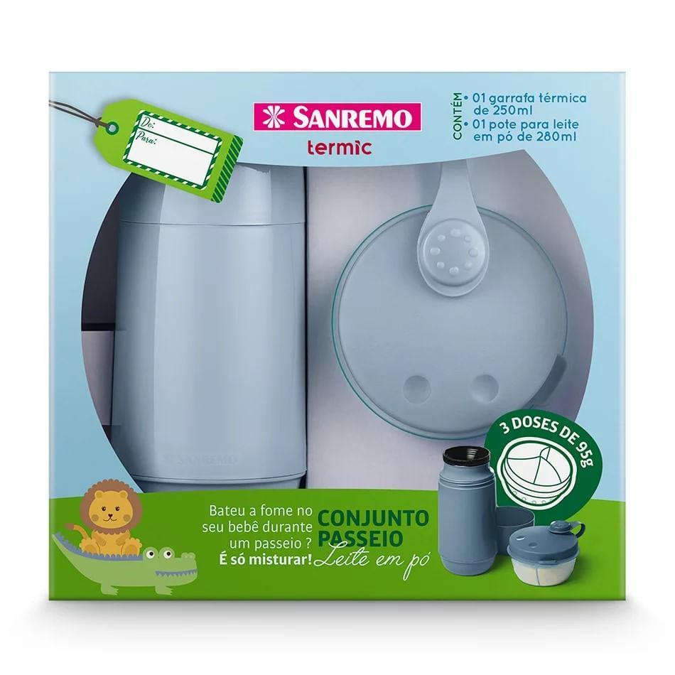Kit Garrafa 250ML e Pote para Leite em Pó Azul Sanremo - 1