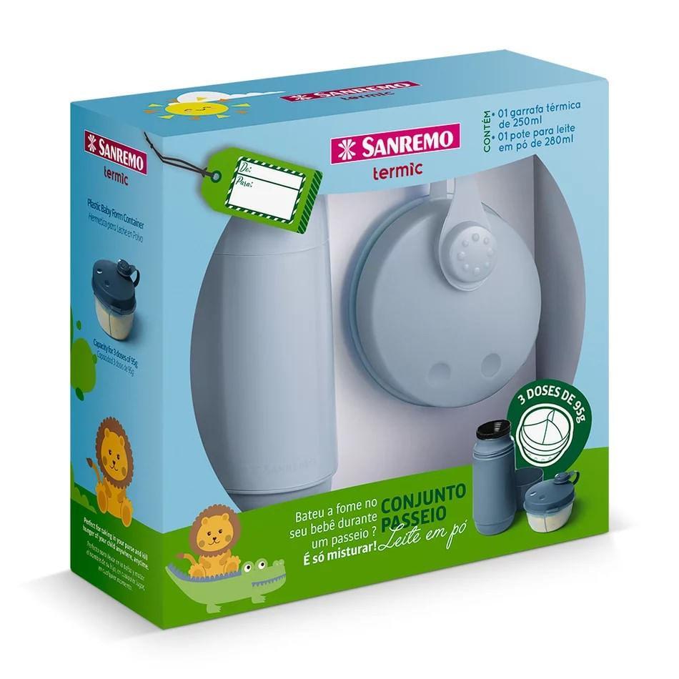 Kit Garrafa 250ML e Pote para Leite em Pó Azul Sanremo - 3