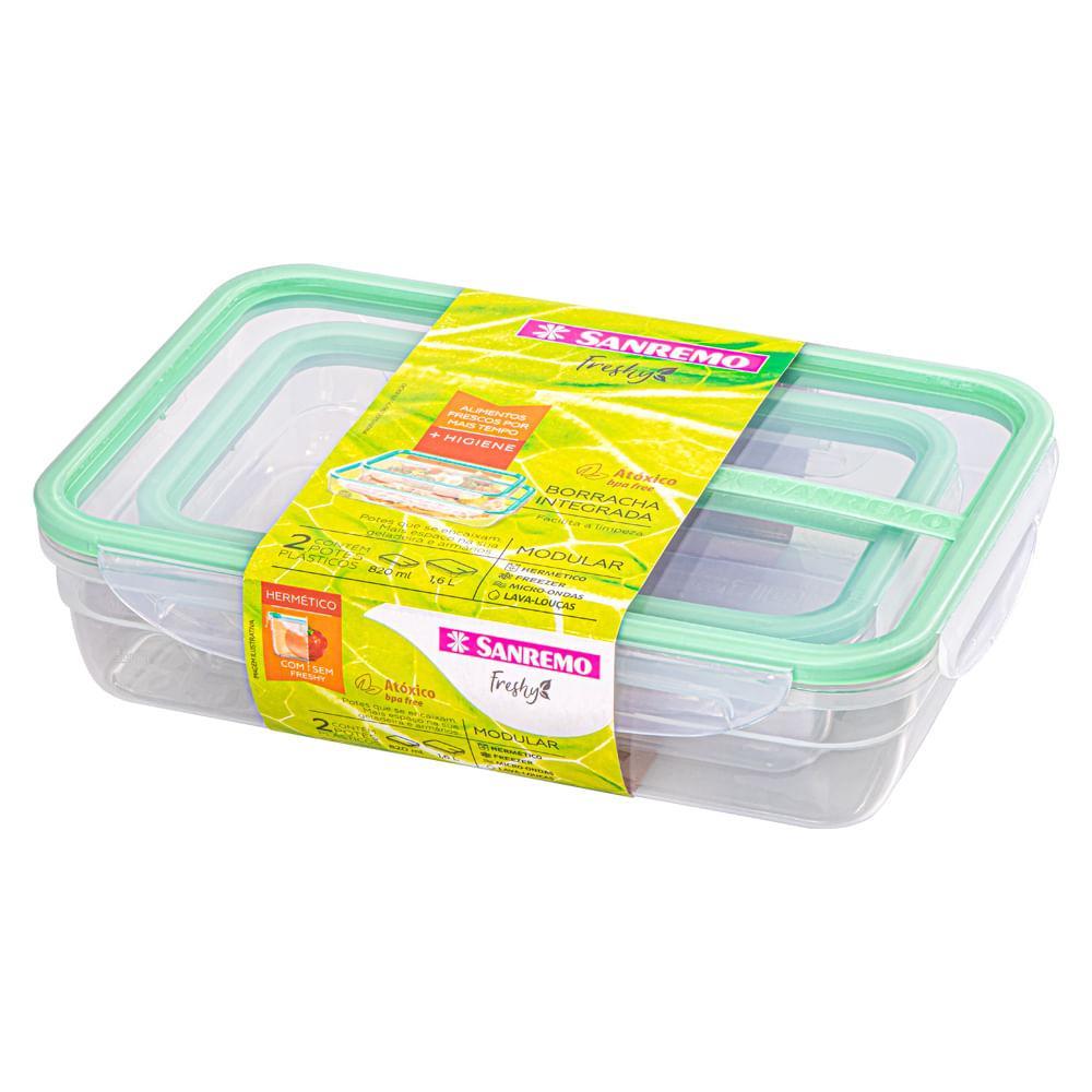 Kit 2 Potes Plásticos com Travas Hermético Verde Sanremo - 1
