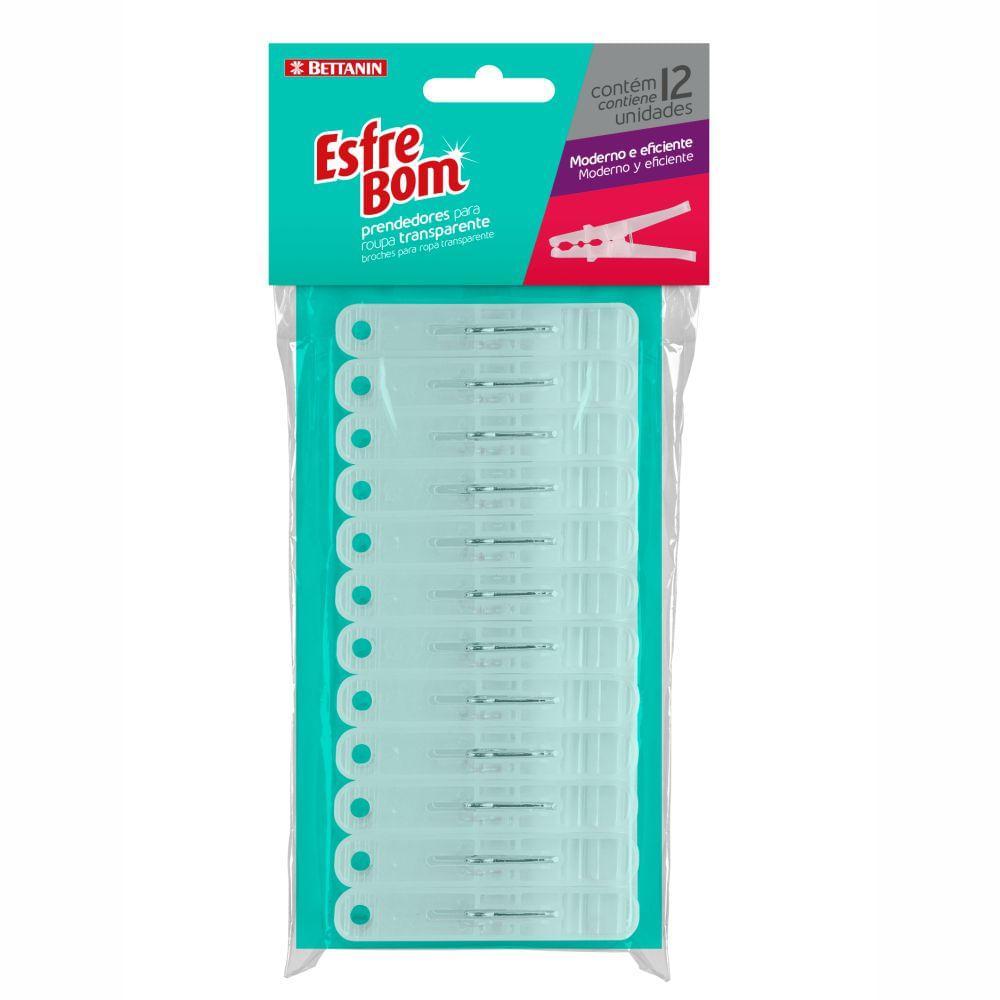 Prendedor de Roupa Plástico Transparente EsfreBom Bettanin 12 Unidades - 1