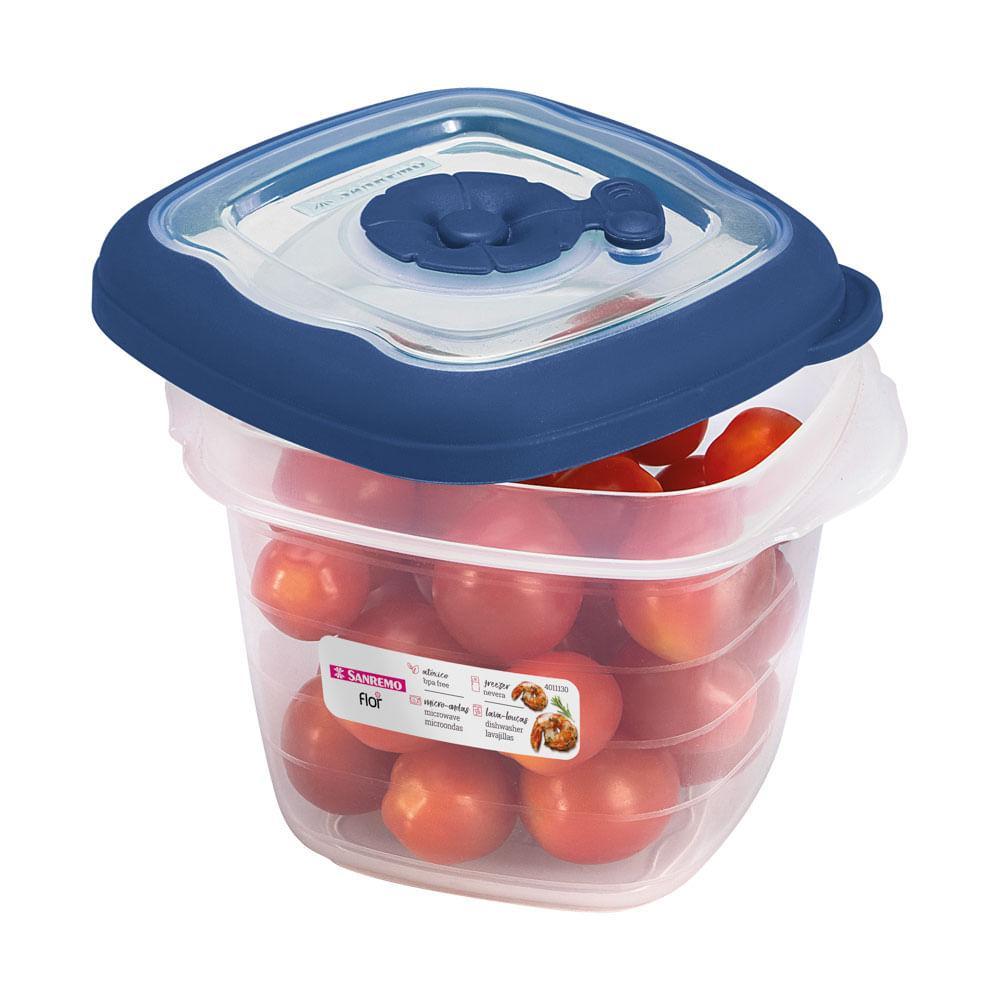Pote Plástico Quadrado Hermético Azul 450ml Flor Sanremo - 1