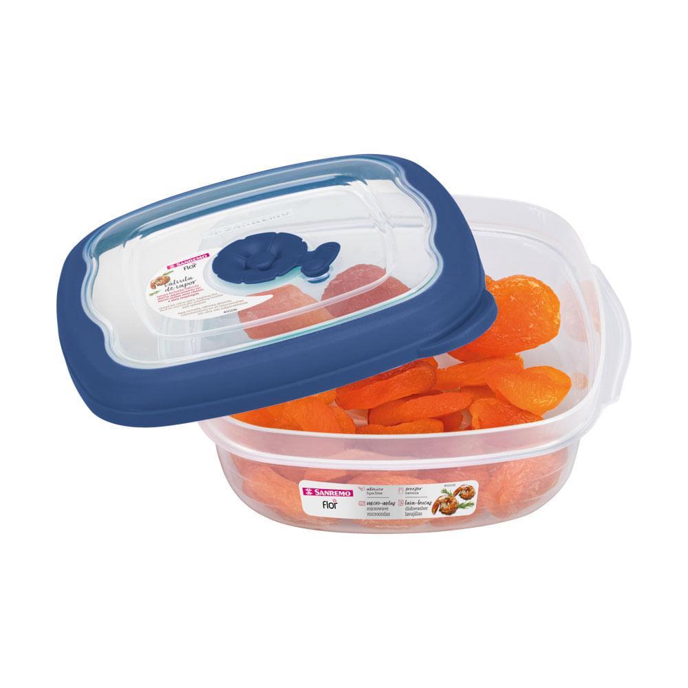 Pote Plástico Quadrado Hermético Azul 920ml Flor Sanremo - 1