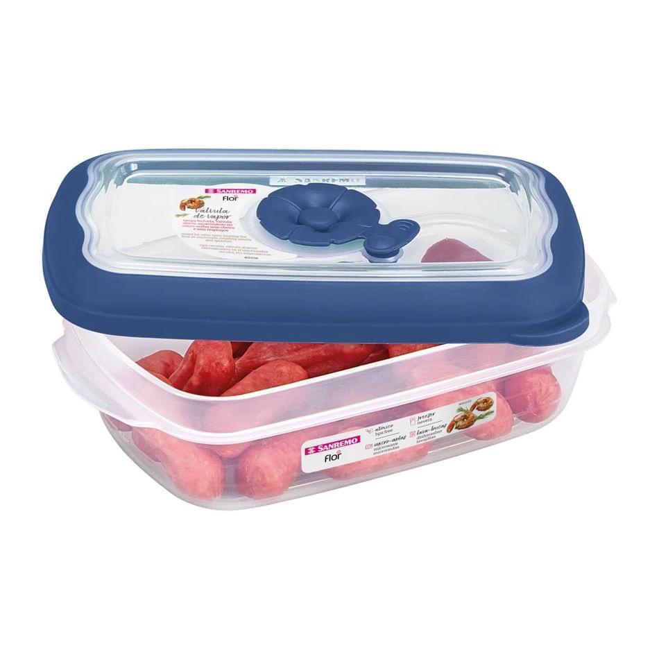 Kit 3 Potes Plásticos Retangulares Herméticos Azul 430ml, 1,26L, 2,4L Flor Sanremo - 2