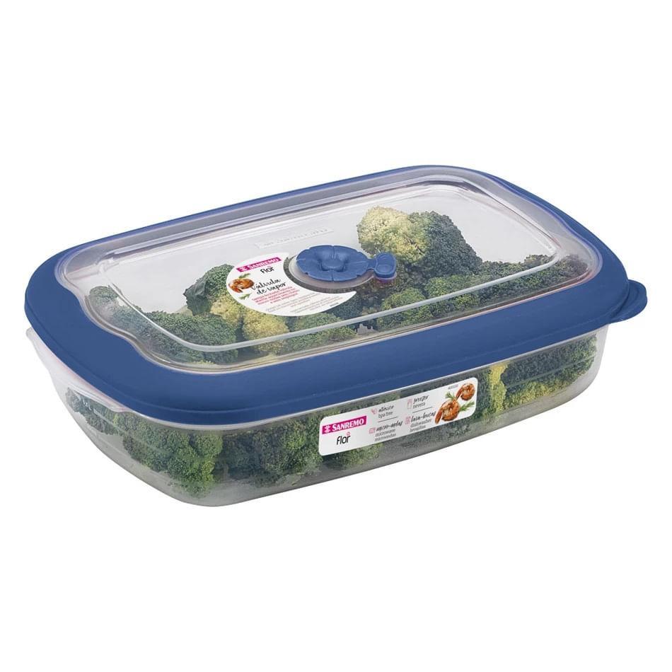 Kit 3 Potes Plásticos Retangulares Herméticos Azul 430ml, 1,26L, 2,4L Flor Sanremo - 4