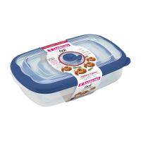 Kit 3 Potes Plásticos Retangulares Herméticos Azul 430ml, 1,26L, 2,4L Flor Sanremo - 1