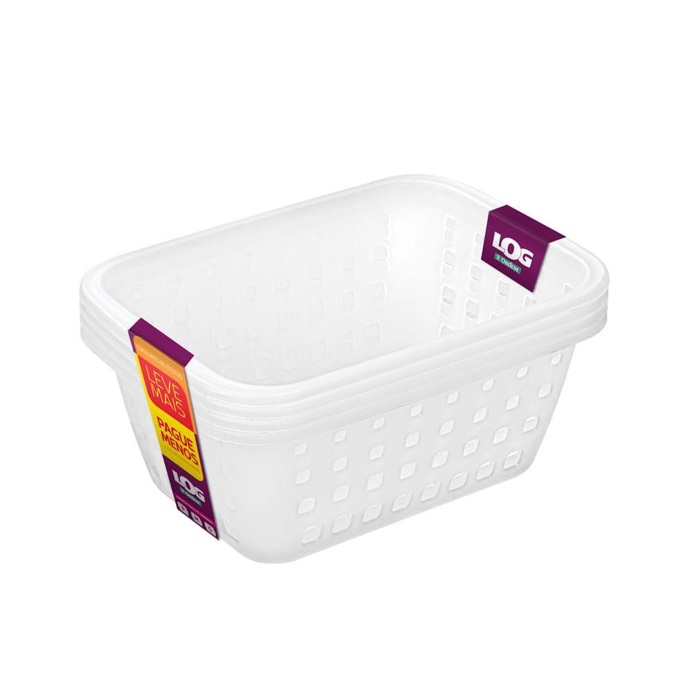 Kit Cesto Organizador Plástico com Furação Cristal 3L Log Ordene Leve 4 Pague 3 - 1