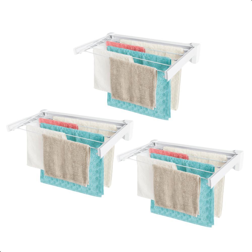Kit Varal de Parede Retrátil Branco 3 Unidades - 1