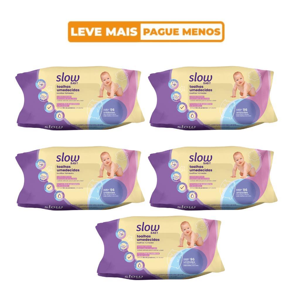 Kit 5 Pacotes Lenços Umedecidos Wipes Slow Baby 96 Unidades - 1
