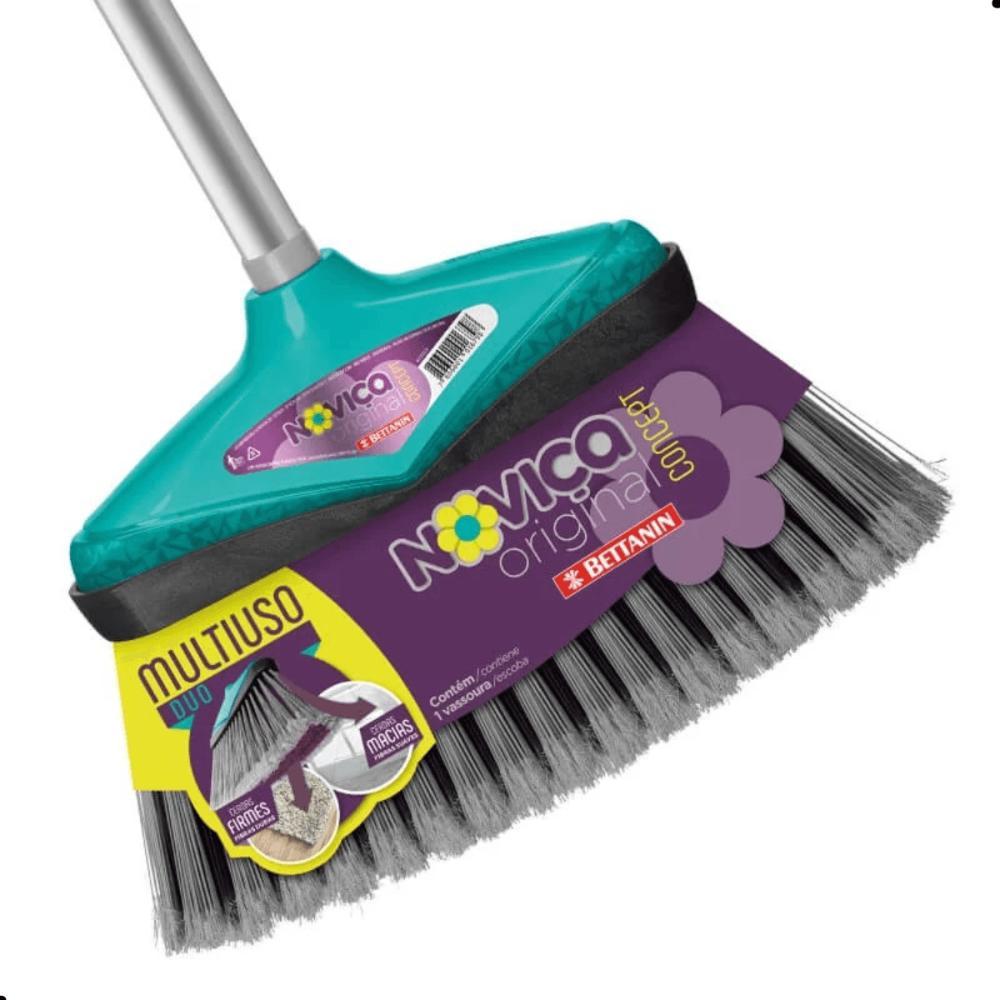 Kit Vassoura + Rodo + Pá Para Lixo Com Cabo Noviça - 2