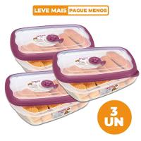 Kit com 3 Potes Plásticos Retangulares Herméticos Açaí 1,26L Flor Sanremo - 1
