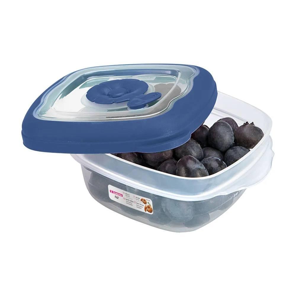 Kit 3 Potes Plásticos Quadrados Herméticos Azul 280ml Flor Sanremo - 2