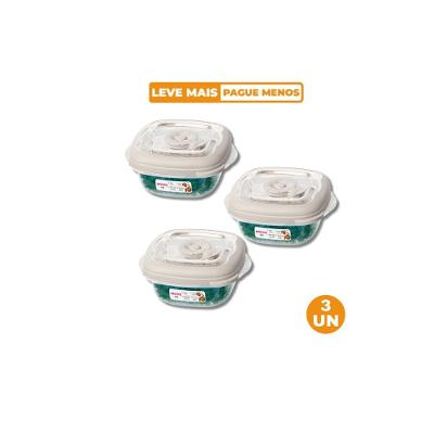 Kit 3 Potes Plásticos Quadrados Herméticos Azul 280ml Flor Sanremo