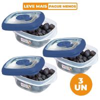 Kit 3 Potes Plásticos Quadrados Herméticos Azul 280ml Flor Sanremo - 1