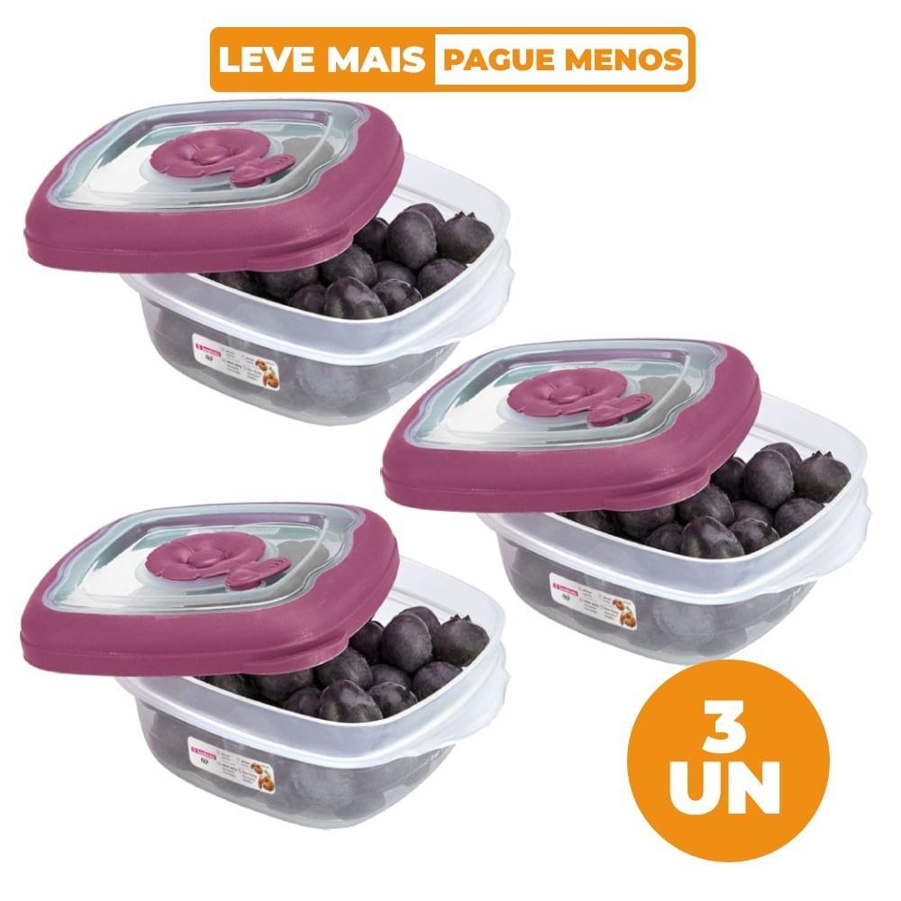 Kit 3 Potes Plásticos Quadrados Herméticos Açaí 280ml Flor Sanremo - 1