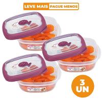 Kit 3 Potes Plásticos Quadrados Herméticos Açaí 920ml Flor Sanremo - 1