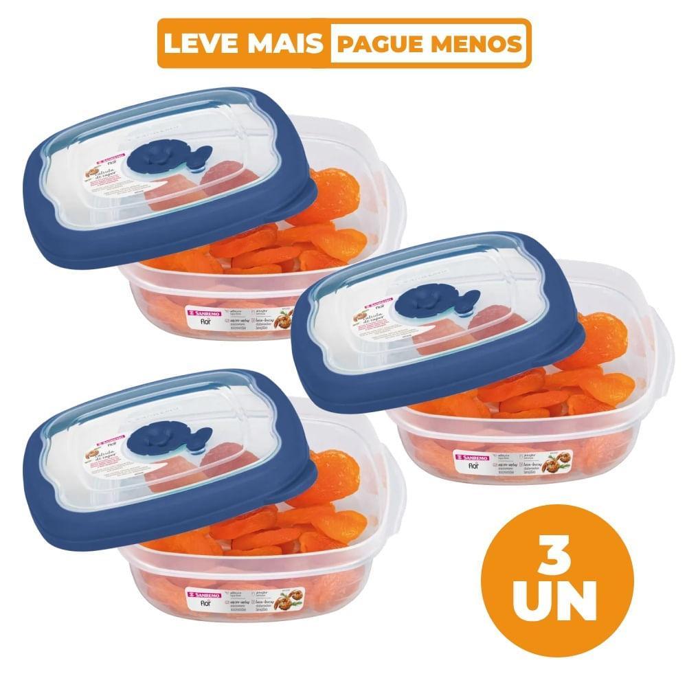 Kit 3 Potes Plásticos Quadrados Herméticos Azul 920ml Flor Sanremo - 1