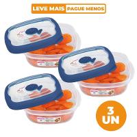 Kit 3 Potes Plásticos Quadrados Herméticos Azul 920ml Flor Sanremo - 1
