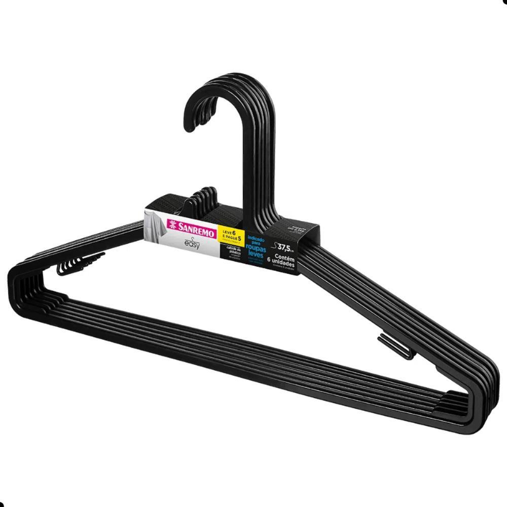 Kit Cabide Plástico Adulto 38cm Preto Sanremo 24 Unidades - 2