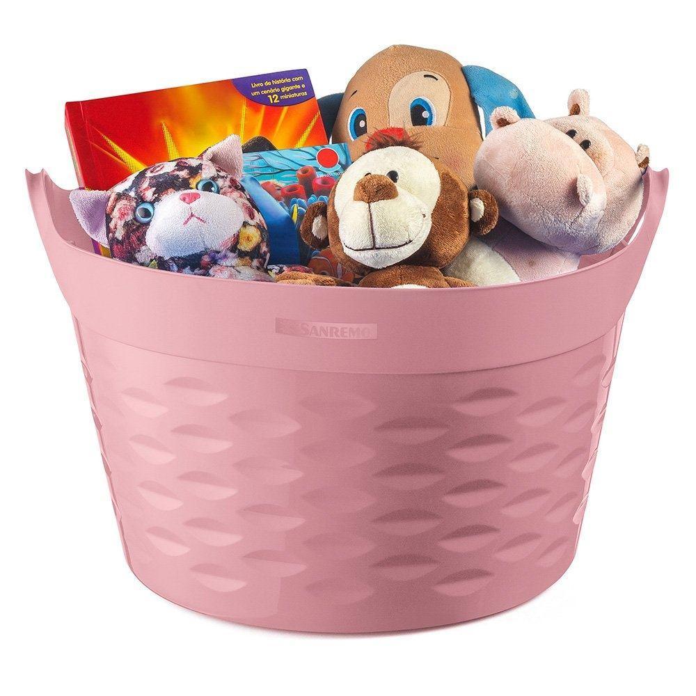 Kit 3 Cestos Organizadores Circular Plástico Rosa 30L Sanremo - 3