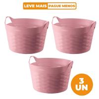 Kit 3 Cestos Organizadores Circular Plástico Rosa 30L Sanremo - 1