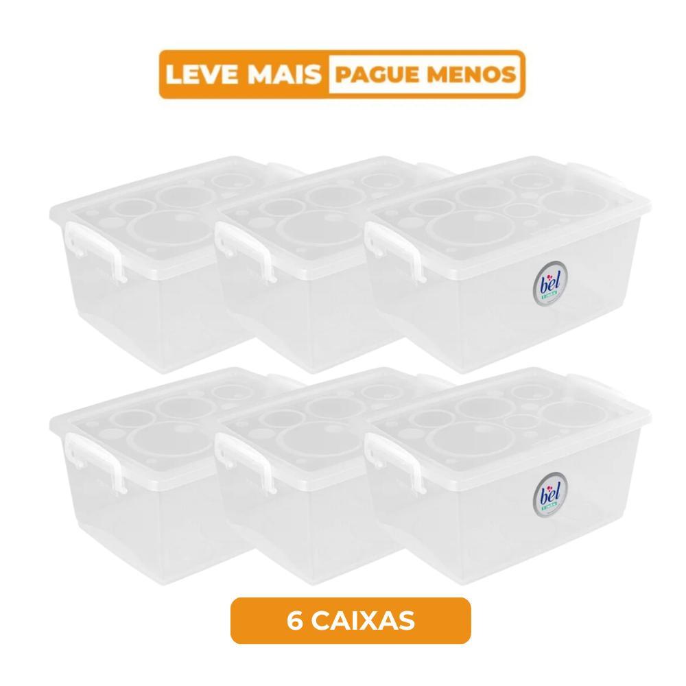 Kit 6 Caixa Organizadora Plástica com Trava e Alça Cristal 4L Bel Ordene - 1