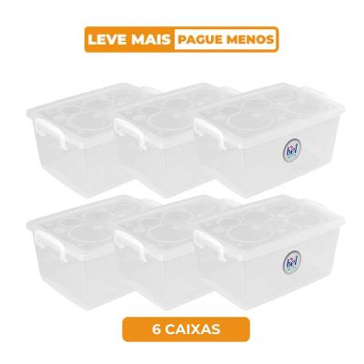 Kit 6 Caixa Organizadora Plástica com Trava e Alça Cristal 4L Bel Ordene