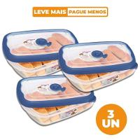 Kit com 3 Potes Plásticos Retangulares Herméticos Azul 1,26L Flor Sanremo - 1