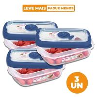 Kit 3 Potes Plásticos Retangulares Herméticos Azul 430ml Flor Sanremo - 1