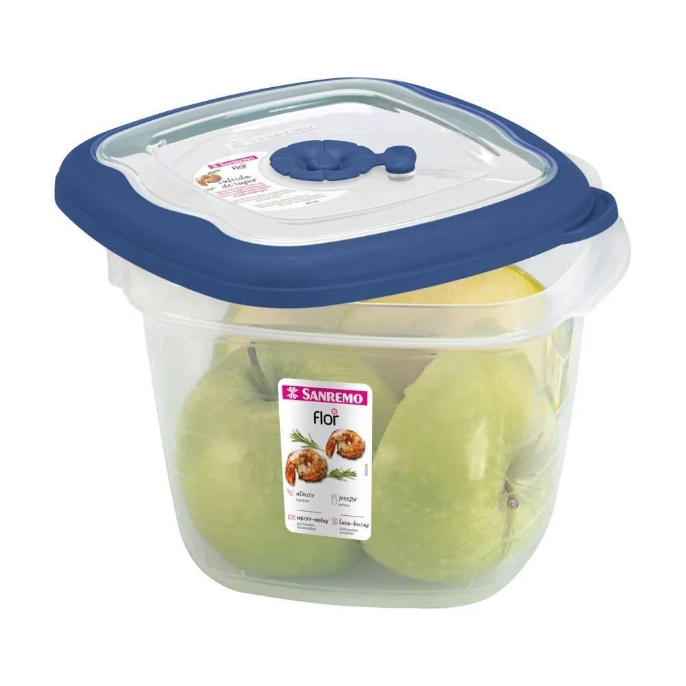 Kit 3 Potes Plásticos Quadrados Herméticos Azul 1,6L Flor Sanremo - 2