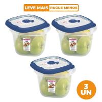 Kit 3 Potes Plásticos Quadrados Herméticos Azul 1,6L Flor Sanremo - 1