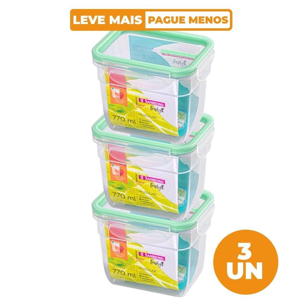 Kit 3 Potes Plásticos com Travas Herméticos Verde Menta 770ml Freshy Sanremo - 1