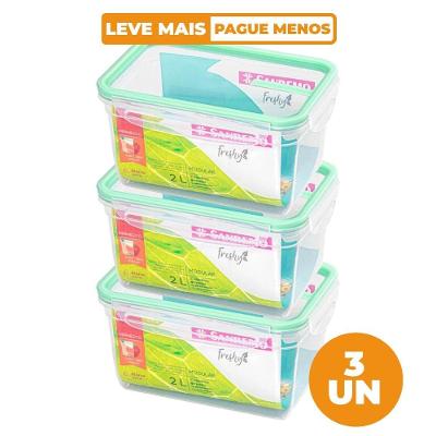 Kit 3 Potes Plásticos com Travas Herméticos Verde Menta 2L Freshy Sanremo