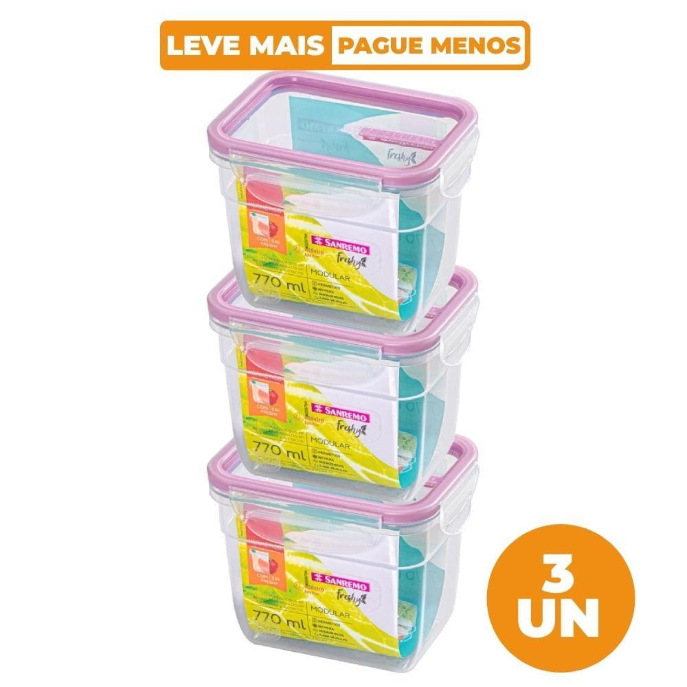 Kit 3 Potes Plásticos com Travas Herméticos Açaí 770ml Freshy Sanremo - 1