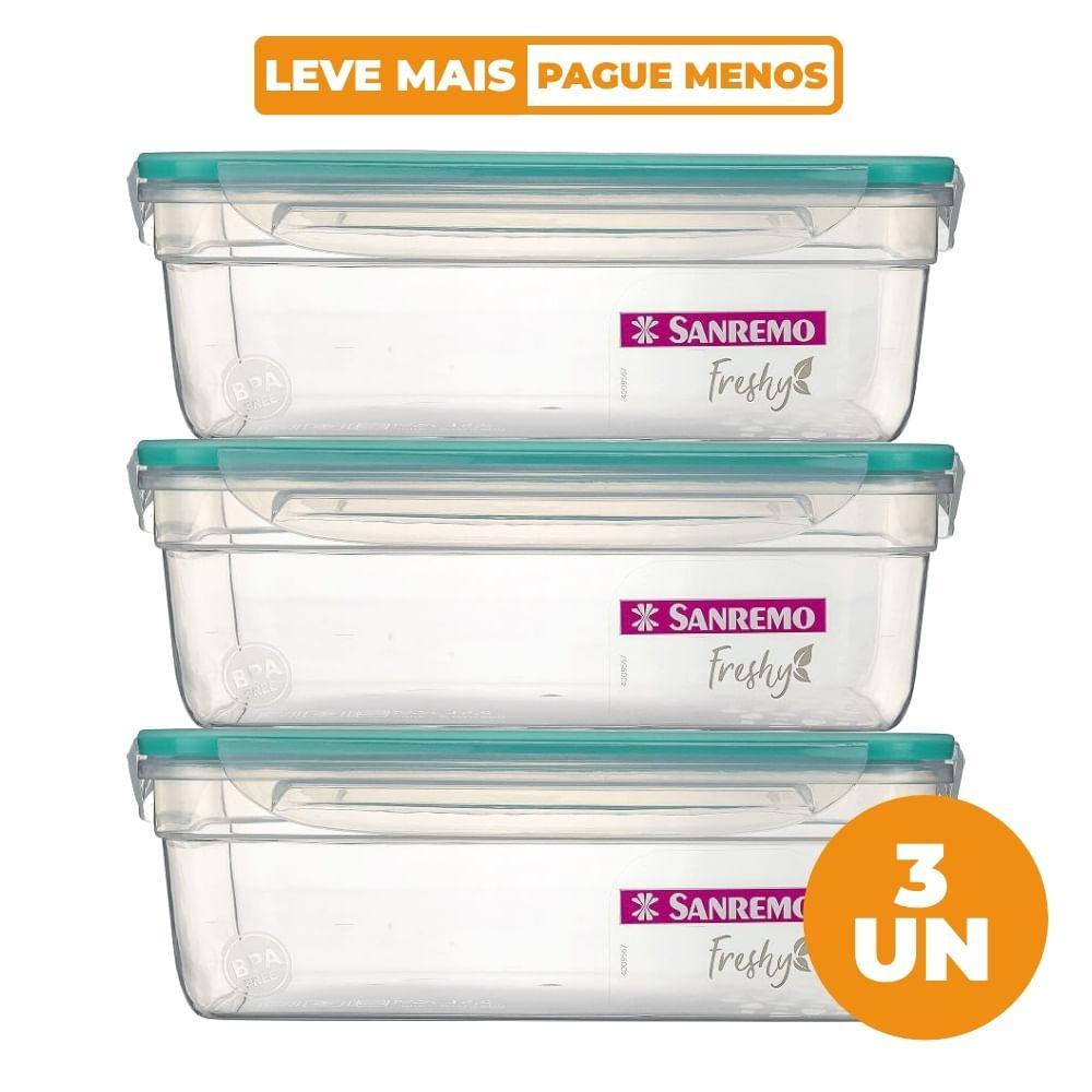Kit 3 Potes Plásticos com Travas Herméticos Verde Menta 2,5L Freshy Sanremo - 1
