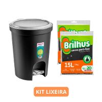 Lixeira Plástica Redonda com Pedal Preta/Prata 13,5L Sanremo + 40 Saco de Lixo Almofada 15L Brilhus Bettanin - 1
