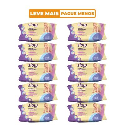 Kit 10 Pacotes Lenços Umedecidos Wipes Slow Baby 48 Unidades