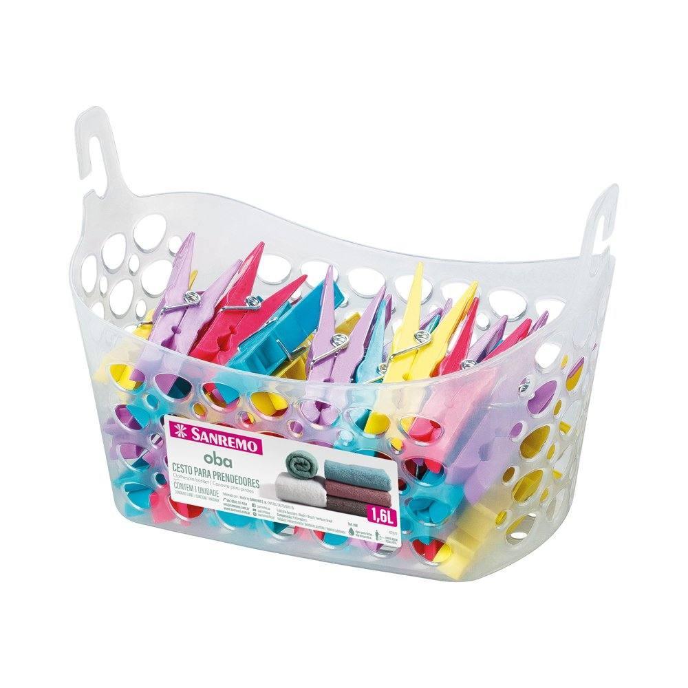 Cesto para Prendedor de Roupa Plástico Transparente 1,6L Oba Sanremo - 2