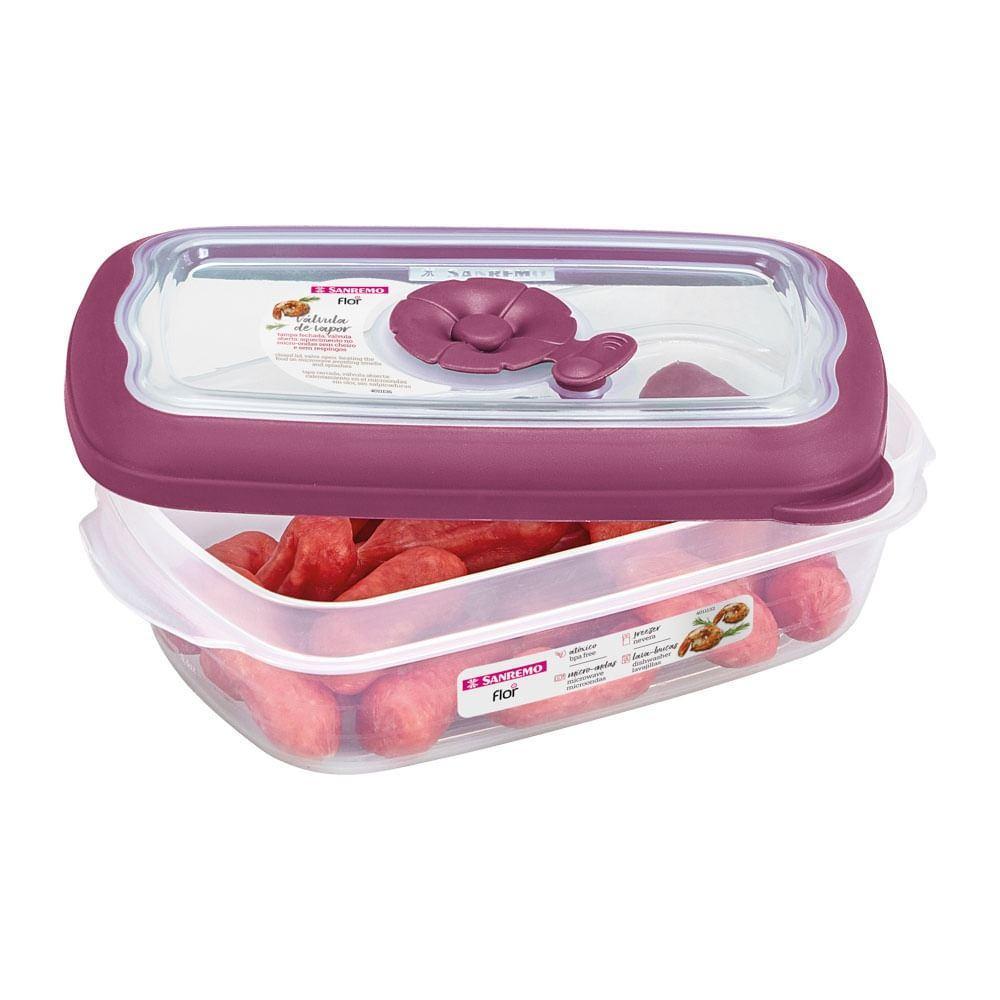 Kit 3 Potes Plásticos Retangulares Herméticos Açaí 430ml Flor Sanremo - 2