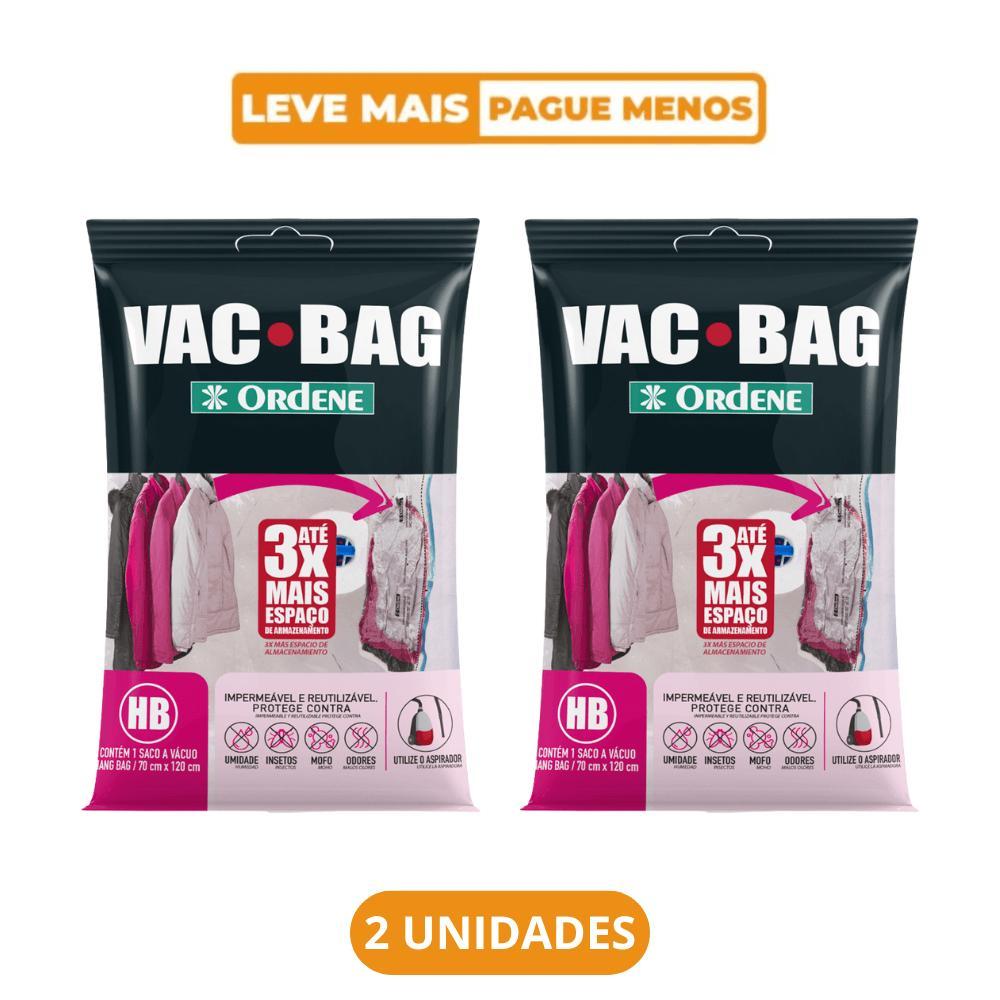 Kit 2 Sacos a Vácuo Organizador Hang Bag com Gancho Transparente 70cm x 1,2m Vac Bag Ordene - 1