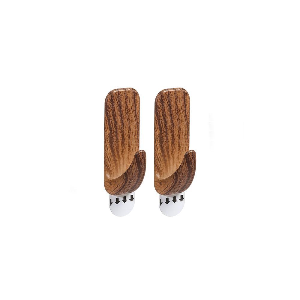 Gancho Adesivo Plástico Retangular Médio Madeira Aplik Ordene 2 Peças - 1