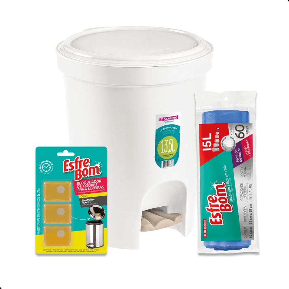Kit Lixeira 13L + Saco para Lixo 15L + Bloqueador de Odores - 1