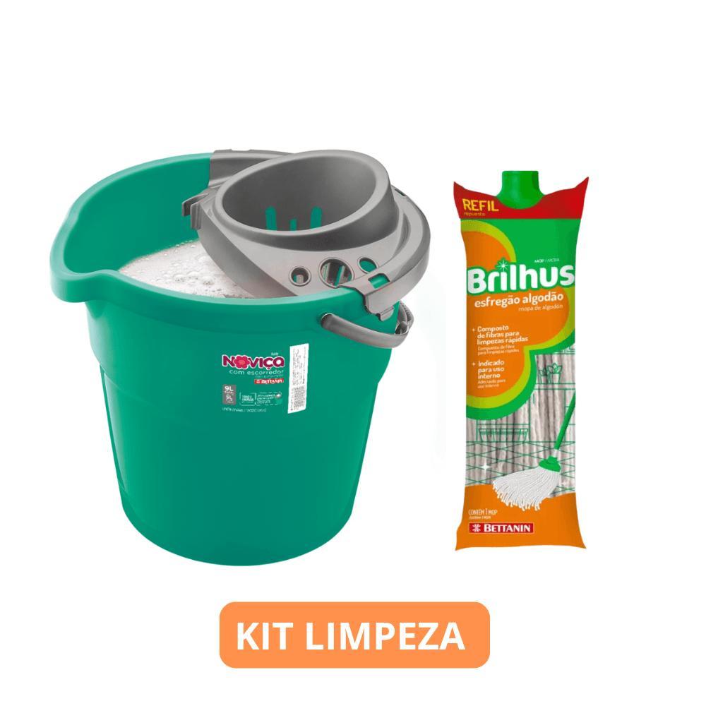 Kit Balde com Escorredor 9L + Refil Mop Esfregão Algodão Brilhus - 1