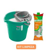 Kit Balde com Escorredor 9L + Refil Mop Esfregão Algodão Brilhus - 1