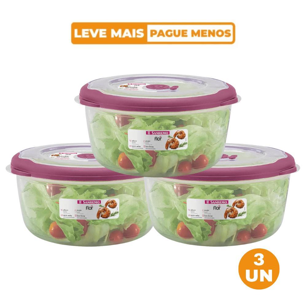 Kit 3 Potes Plásticos Redondos Herméticos Açaí 3,2L Flor Sanremo - 1