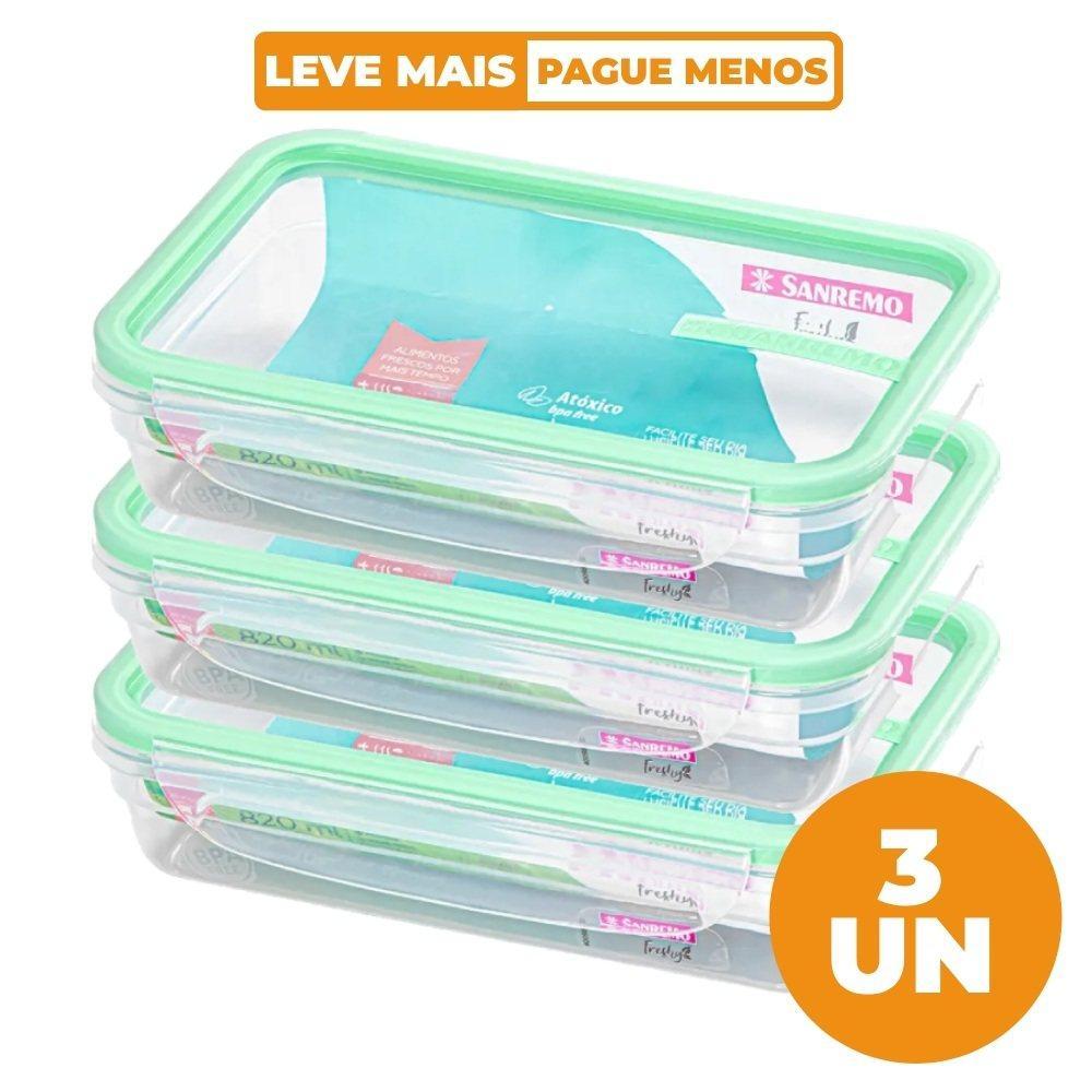 Kit 3 Potes Plásticos com Travas Herméticos Verde Menta 820ml Freshy Sanremo - 1