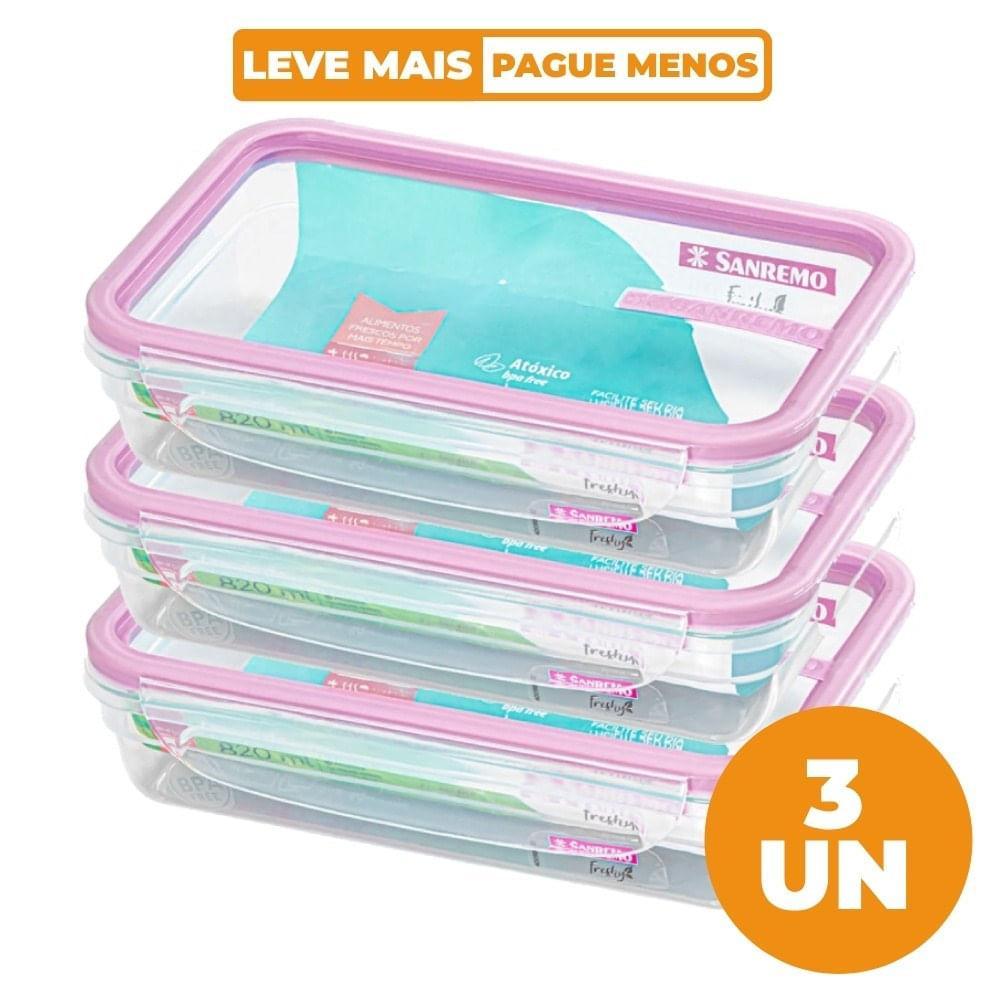 Kit 3 Potes Plásticos com Travas Herméticos Açaí 820ml Freshy Sanremo - 1